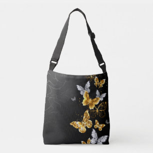 Gold and white butterflies crossbody bag