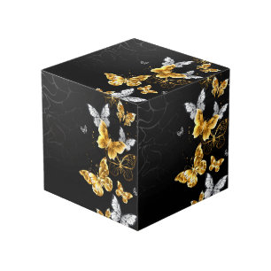Gold and white butterflies cube