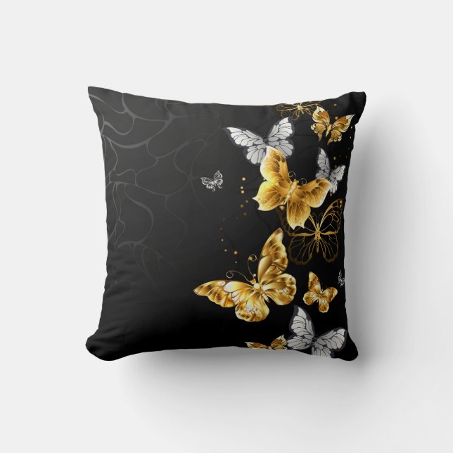 Gold and white butterflies cushion (Front)