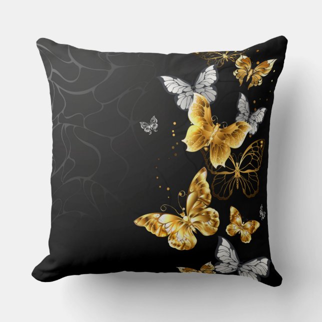 Gold and white butterflies cushion (Front)