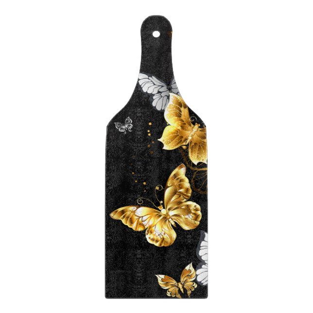 Gold and white butterflies cutting board (Front)