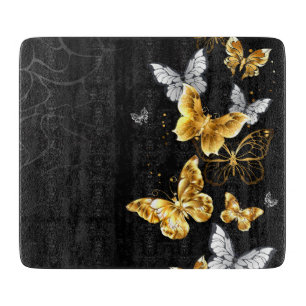 Gold and white butterflies cutting board