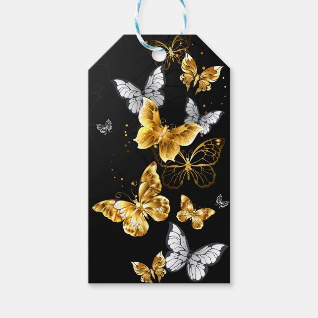 Gold and white butterflies gift tags (Front)