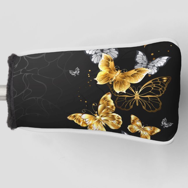 Gold and white butterflies golf head cover (Front)