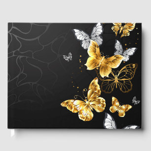 Gold and white butterflies guest book