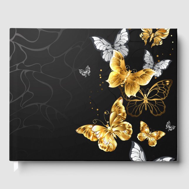 Gold and white butterflies guest book (Front)
