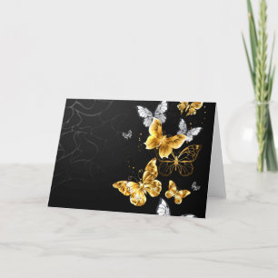 Gold and white butterflies holiday card