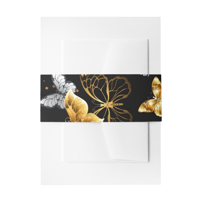 Gold and white butterflies invitation belly band (Front Example)