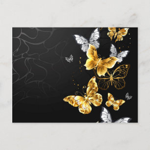 Gold and white butterflies invitation postcard