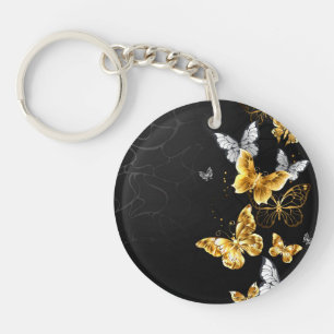 Gold and white butterflies key ring