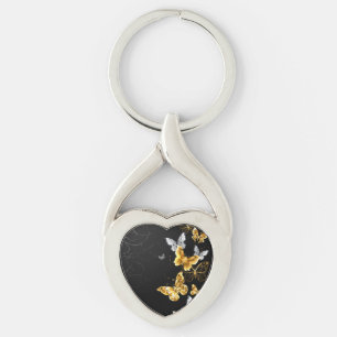 Gold and white butterflies key ring