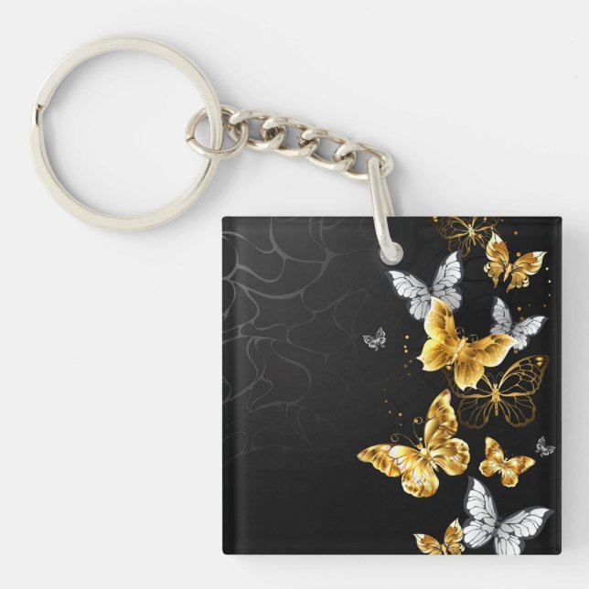 Gold and white butterflies key ring (Front)