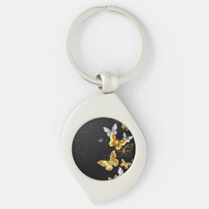 Gold and white butterflies key ring
