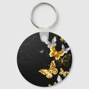 Gold and white butterflies key ring