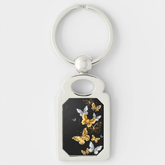 Gold and white butterflies key ring (Front)
