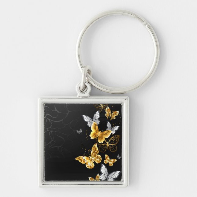 Gold and white butterflies key ring (Front)