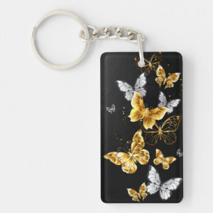 Gold and white butterflies key ring