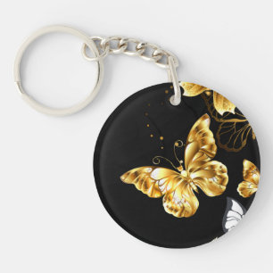 Gold and white butterflies key ring