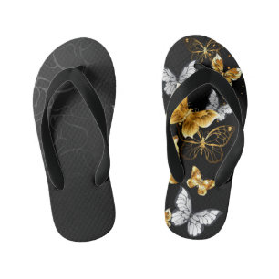 Gold and white butterflies kid's thongs