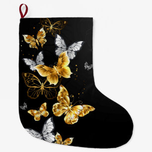Gold and white butterflies large christmas stocking