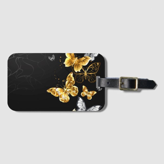 Gold and white butterflies luggage tag (Front Horizontal)