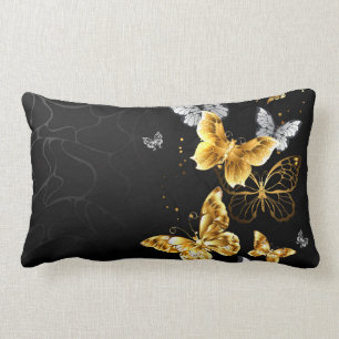Gold and white butterflies lumbar cushion