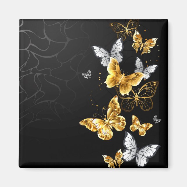 Gold and white butterflies magnet (Front)