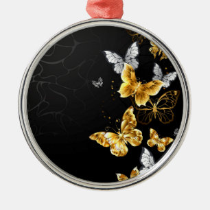 Gold and white butterflies metal ornament