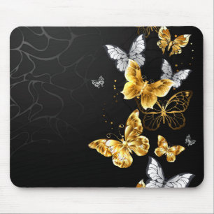 Gold and white butterflies mouse pad