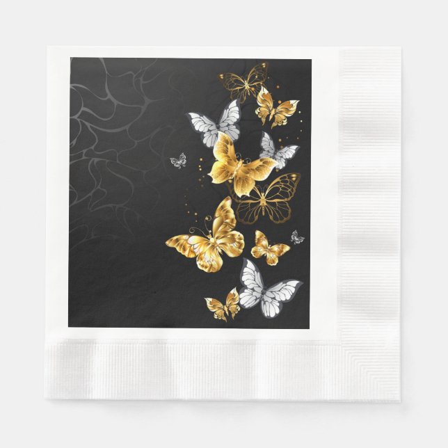 Gold and white butterflies napkin (Front)