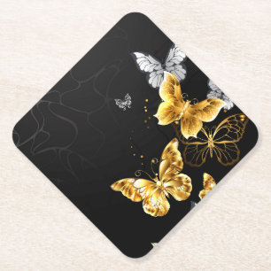 Gold and white butterflies paper coaster