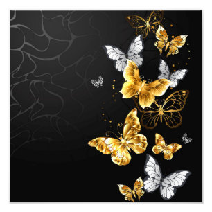 Gold and white butterflies photo print