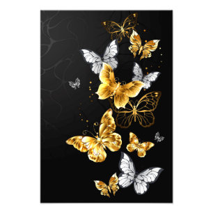 Gold and white butterflies photo print