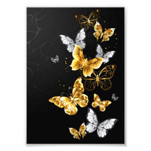 Gold and white butterflies photo print