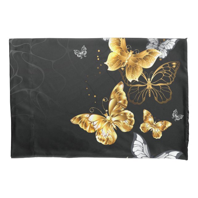 Gold and white butterflies pillowcase (Front-Left)