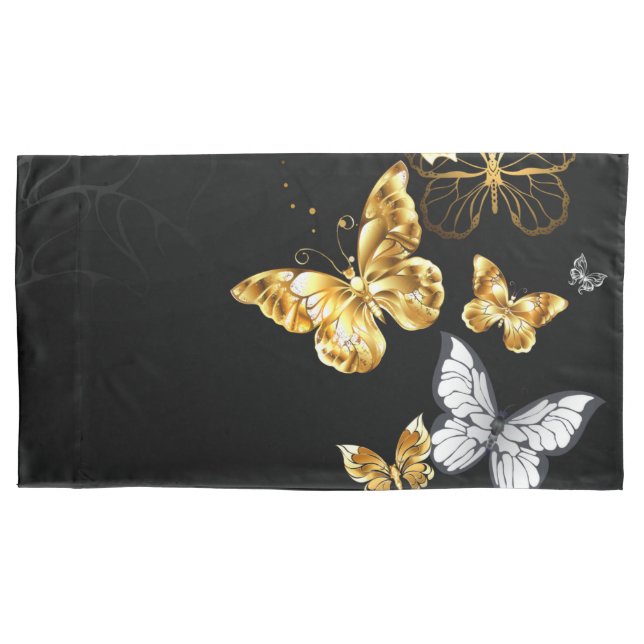 Gold and white butterflies pillowcase (Front-Left)