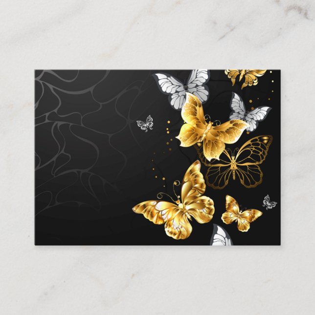 Gold and white butterflies place card (Front)