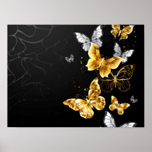Gold and white butterflies poster