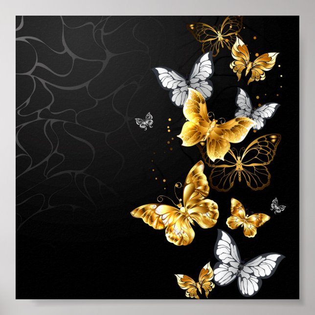 Gold and white butterflies poster (Front)