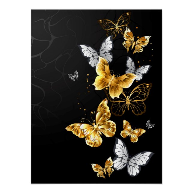Gold and white butterflies poster (Front)