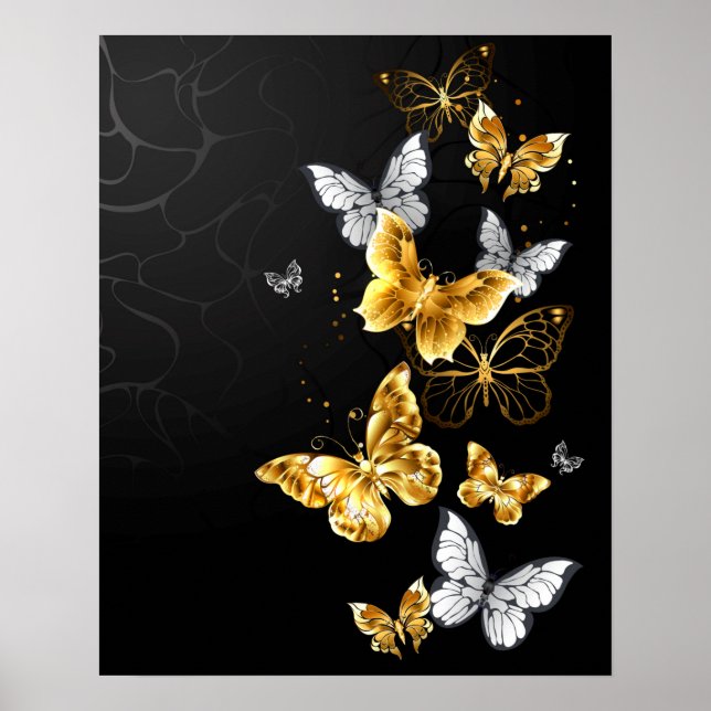 Gold and white butterflies poster (Front)