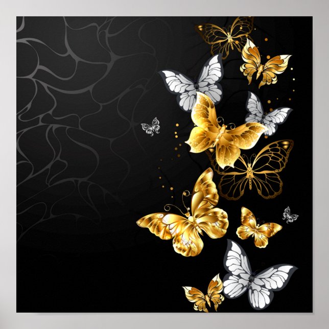 Gold and white butterflies poster (Front)