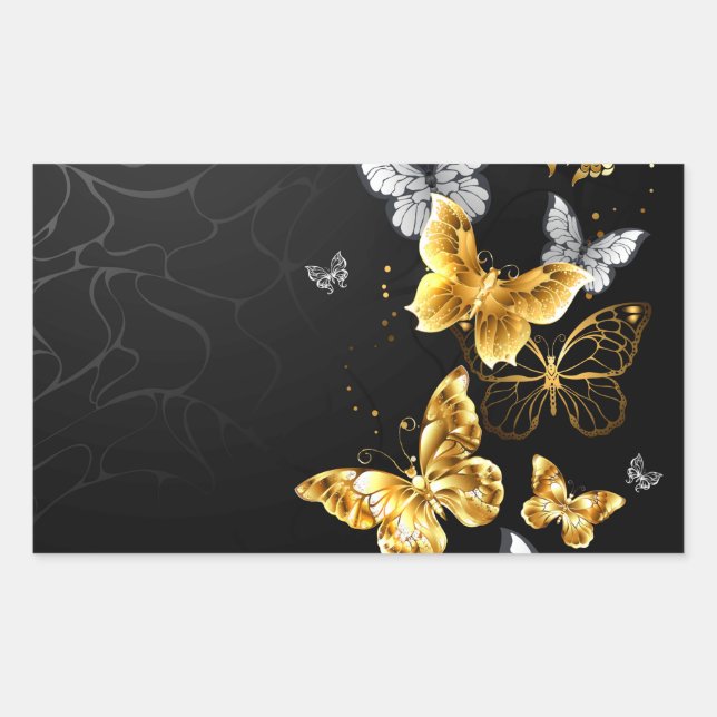 Gold and white butterflies rectangular sticker (Front)