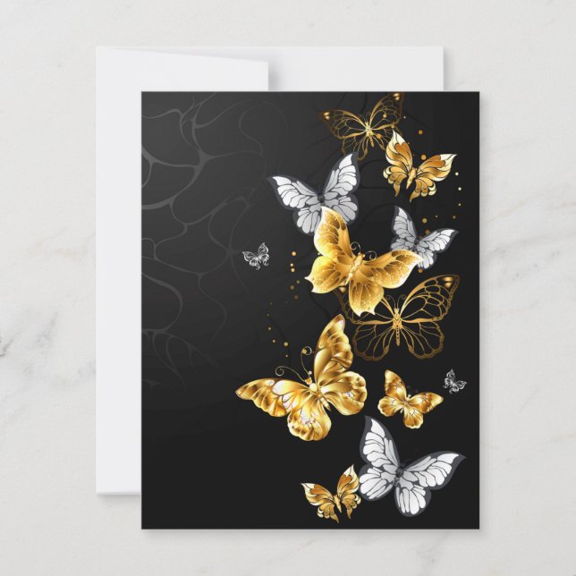 Gold and white butterflies RSVP card (Front)
