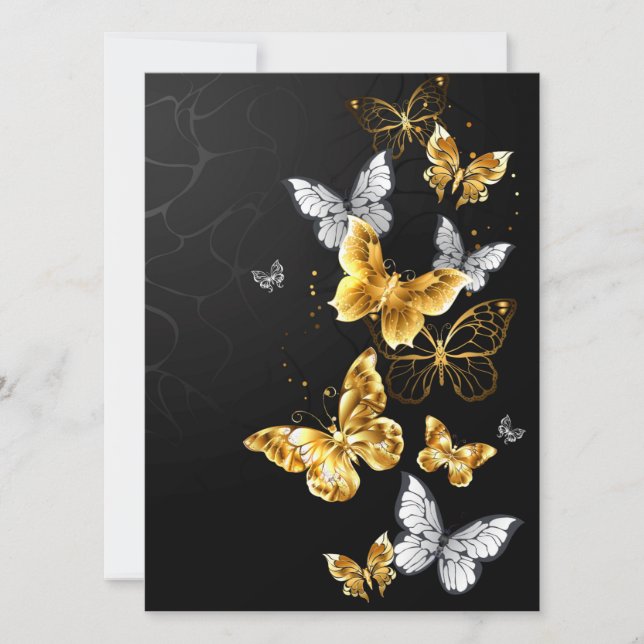 Gold and white butterflies save the date (Front)