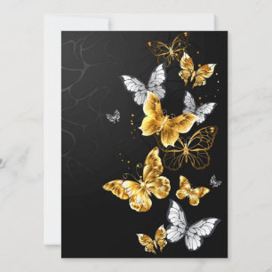 Gold and white butterflies save the date