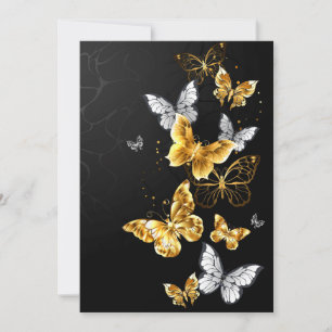 Gold and white butterflies save the date