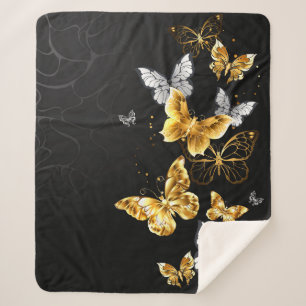Gold and white butterflies sherpa blanket