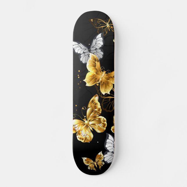 Gold and white butterflies skateboard (Front)