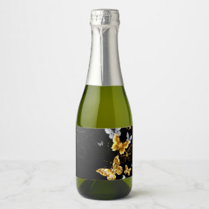 Gold and white butterflies sparkling wine label